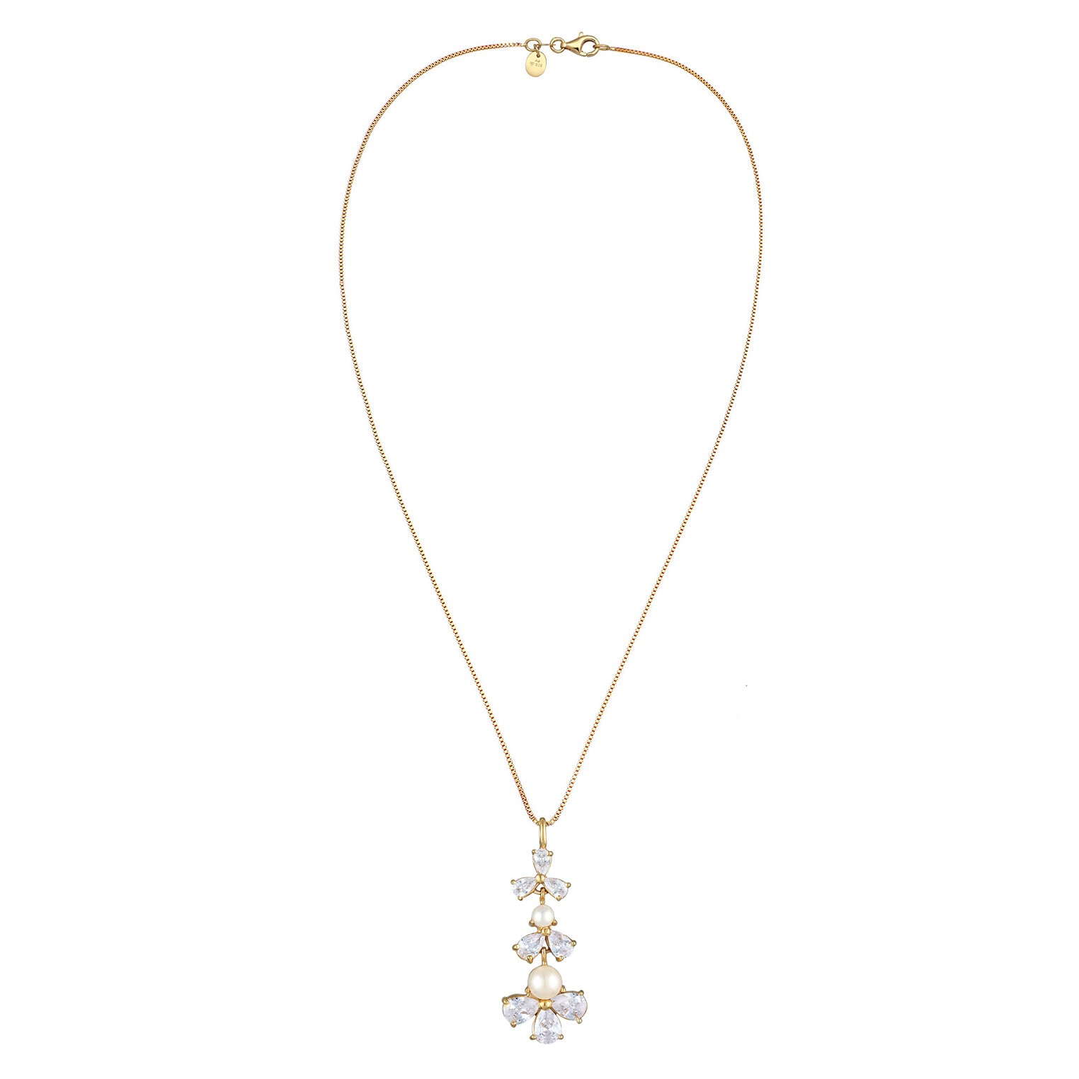 Gold Perhiasan Wanita Perak Asli - Silver Kalung Flower dengan Zirconia Gold Plated