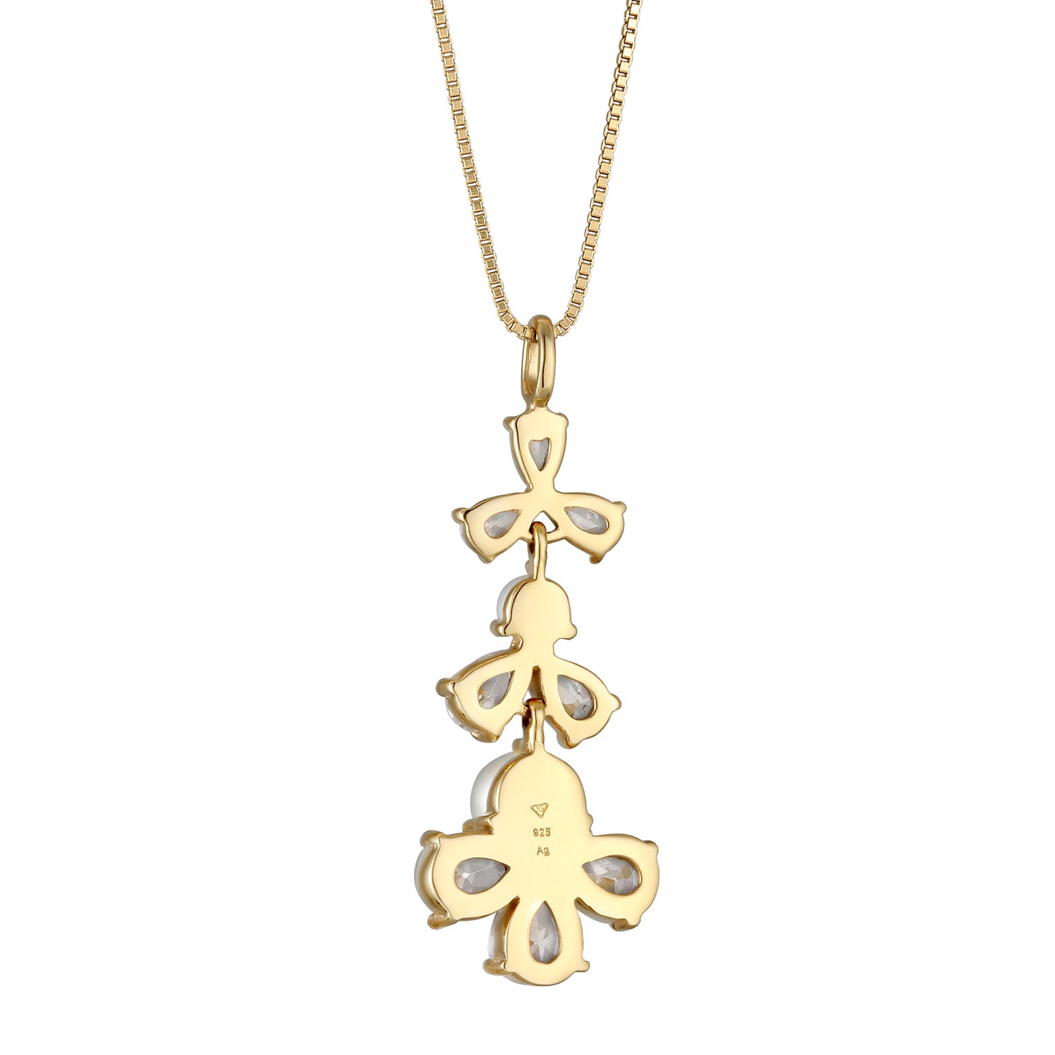 Gold Perhiasan Wanita Perak Asli - Silver Kalung Flower dengan Zirconia Gold Plated