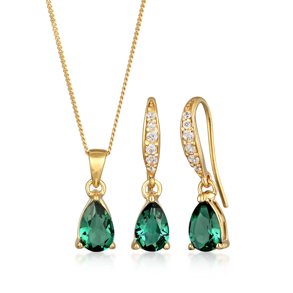 Gold Set Perhiasan Perak 925 Wanita Gemstone Green Quartz Gold Plated