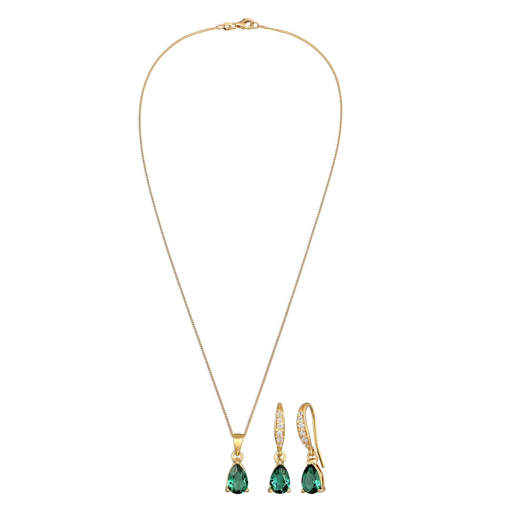 Gold Set Perhiasan Perak 925 Wanita Gemstone Green Quartz Gold Plated
