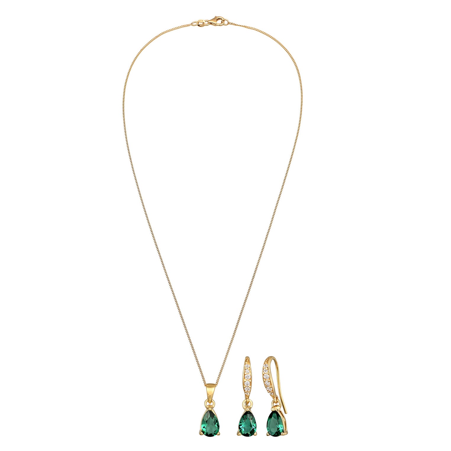 Gold Set Perhiasan Perak 925 Wanita Gemstone Green Quartz Gold Plated
