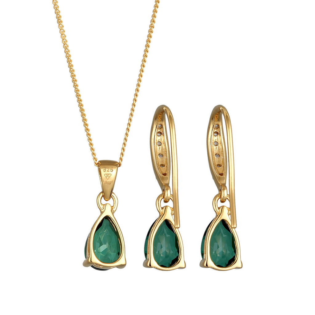 Gold Set Perhiasan Perak 925 Wanita Gemstone Green Quartz Gold Plated