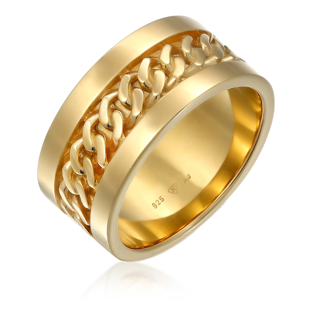 Gold - Elli | Ring BChain Design Wide 925 Sterling Silver Gold Plated