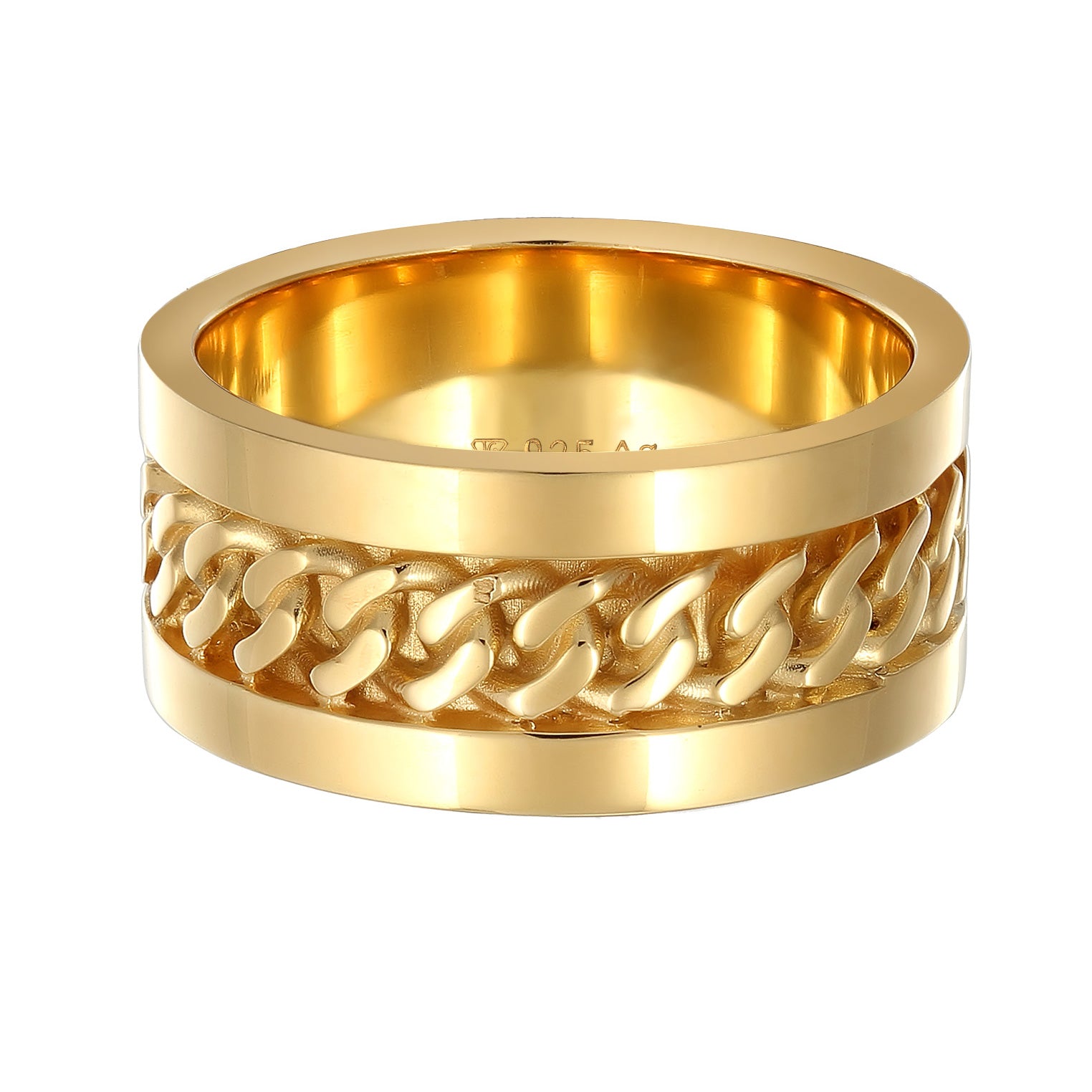 Gold Cincin Perhiasan Perak 925 Wanita Chain Design Wide Gold Plated