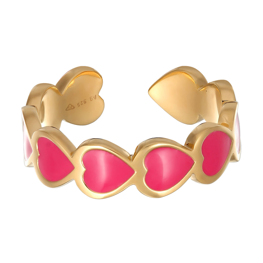 Gold Cincin Perhiasan Perak 925 Wanita Love Open Gold Plated