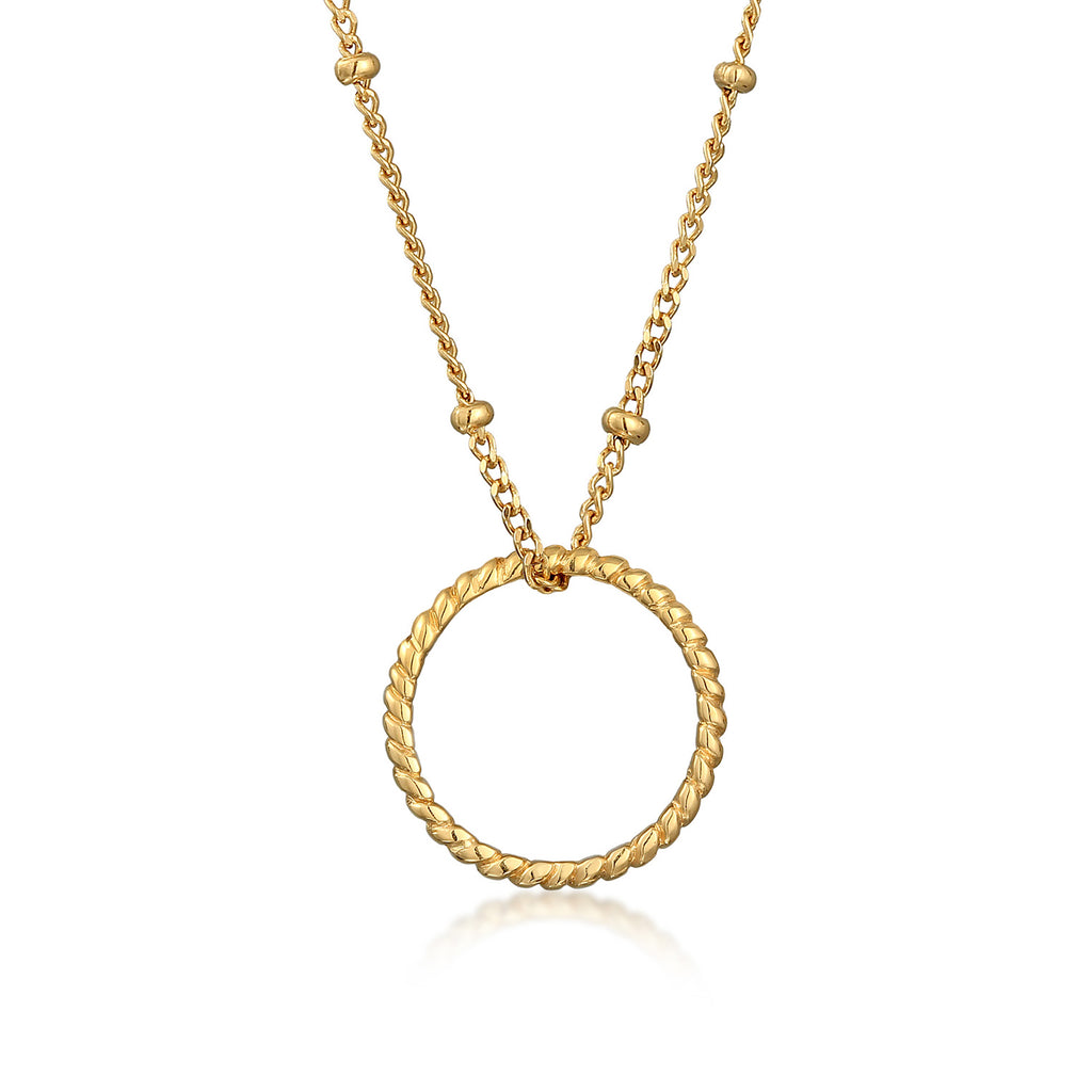 Gold Perhiasan Wanita Perak Asli - Silver Kalung Pendant Circle Twisted Balls Gold Plated
