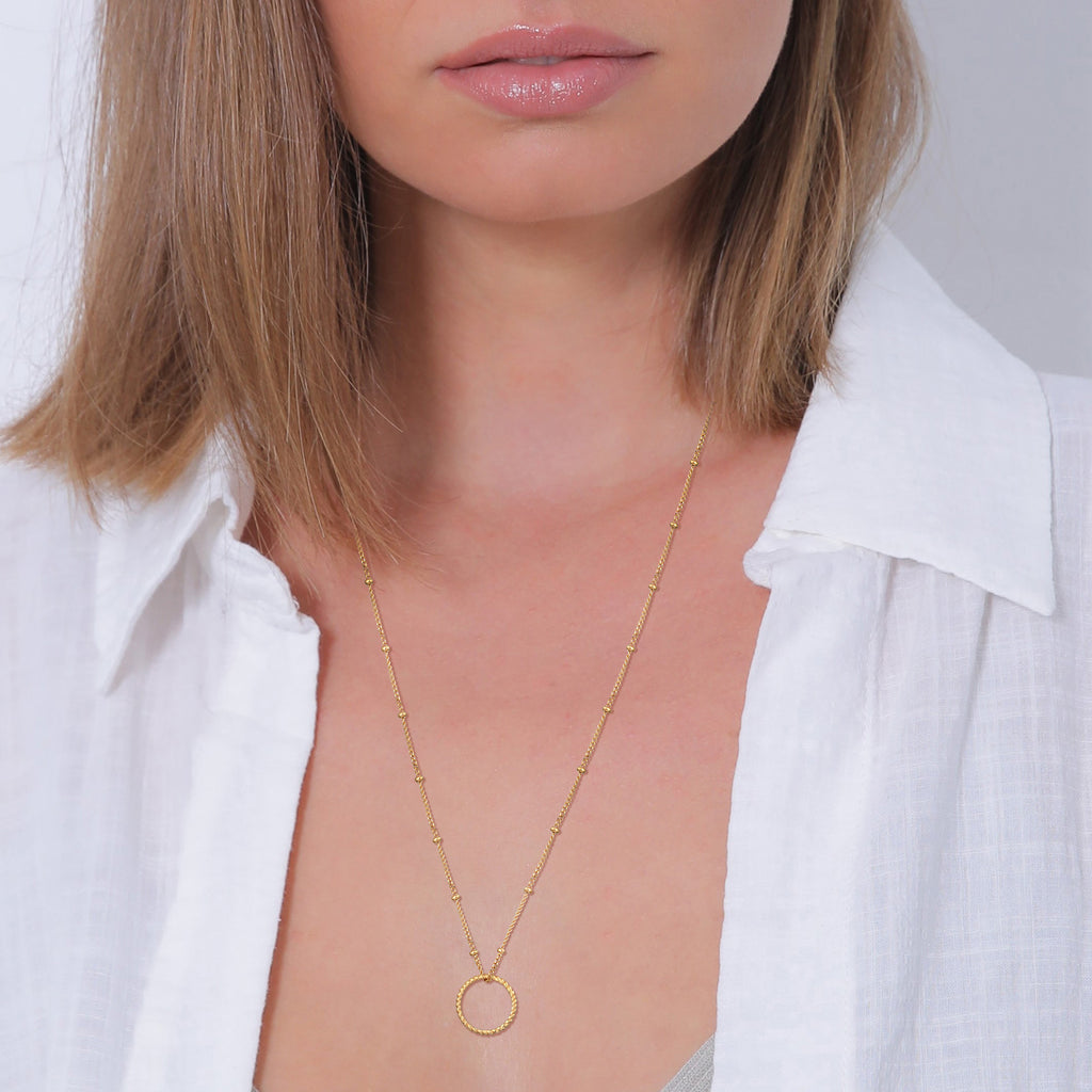 Gold Perhiasan Wanita Perak Asli - Silver Kalung Pendant Circle Twisted Balls Gold Plated