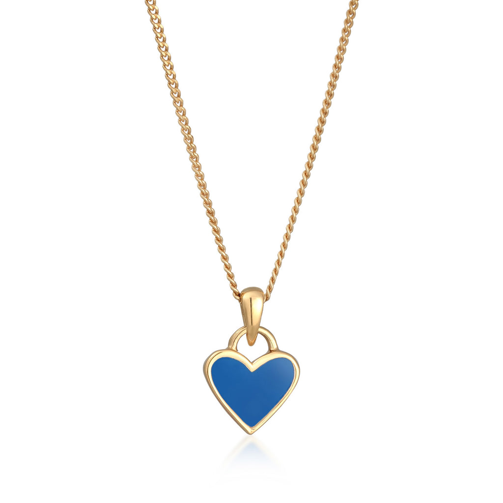 Heart Necklace 925 Silver Gold Plated Blue Enamel