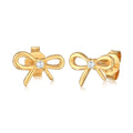Gold Anting Perhiasan Perak 925 Wanita Ribbon Zirconia Crystal Gold Plated