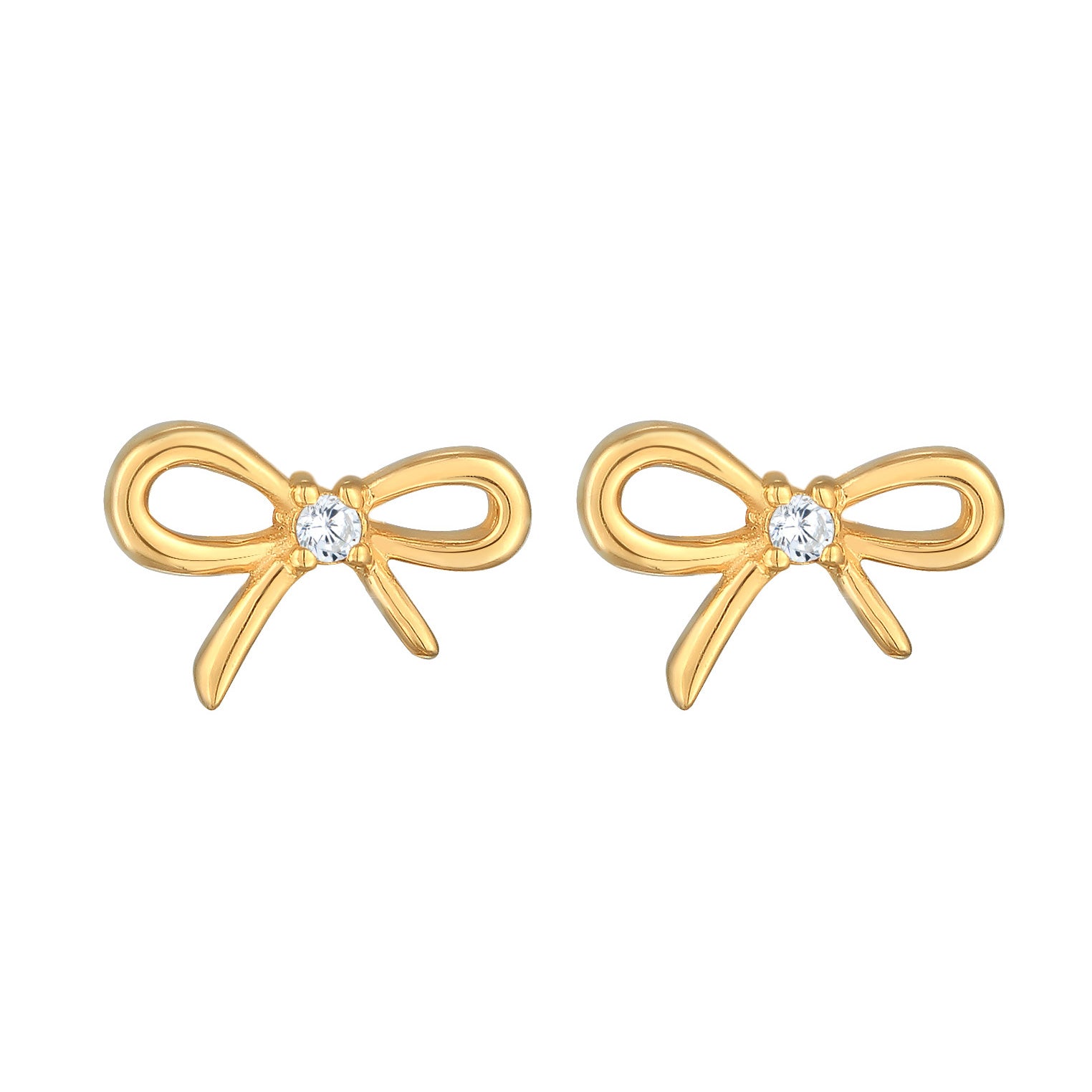 Gold Perhiasan Wanita Perak Asli - Silver Anting Bow Trend With Zirconia Crystal Gold Plated