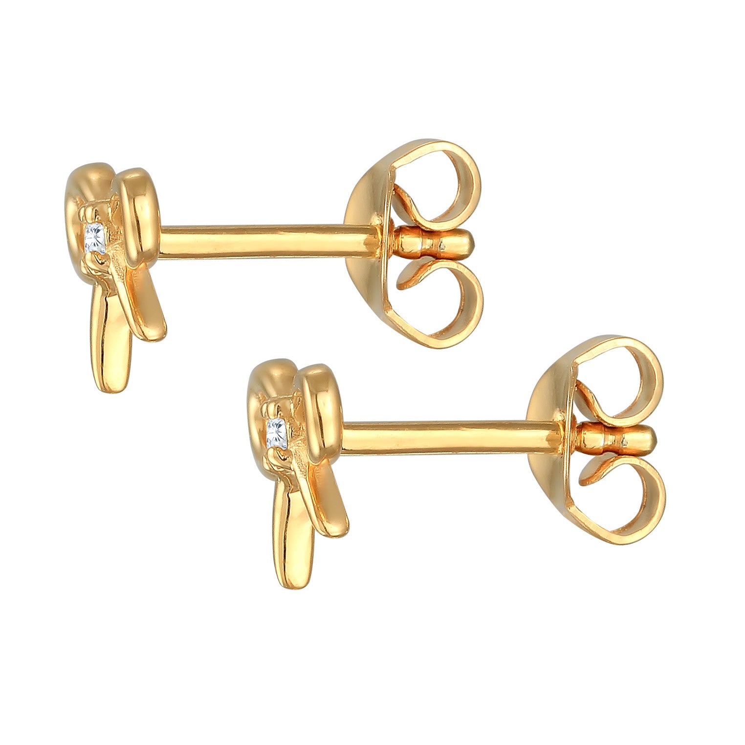 Gold Perhiasan Wanita Perak Asli - Silver Anting Bow Trend With Zirconia Crystal Gold Plated