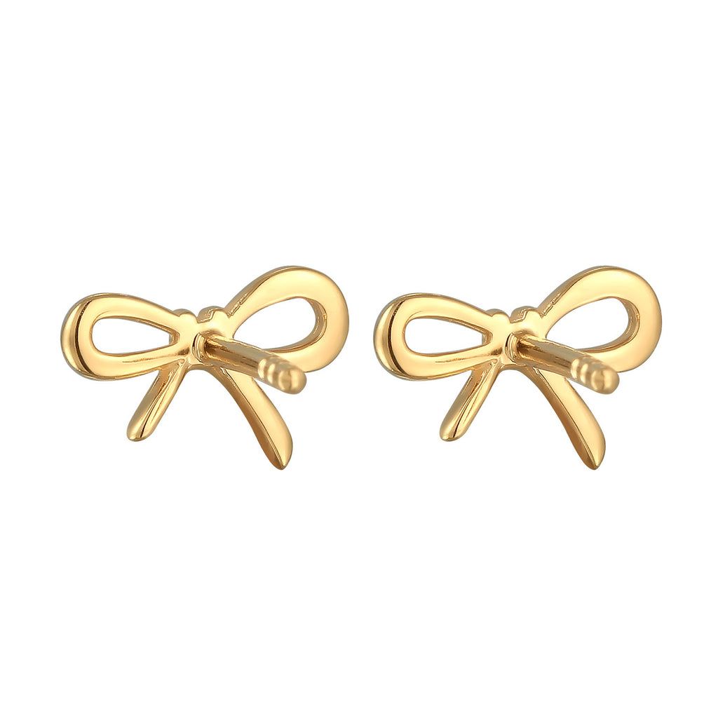 Gold Perhiasan Wanita Perak Asli - Silver Anting Bow Trend With Zirconia Crystal Gold Plated