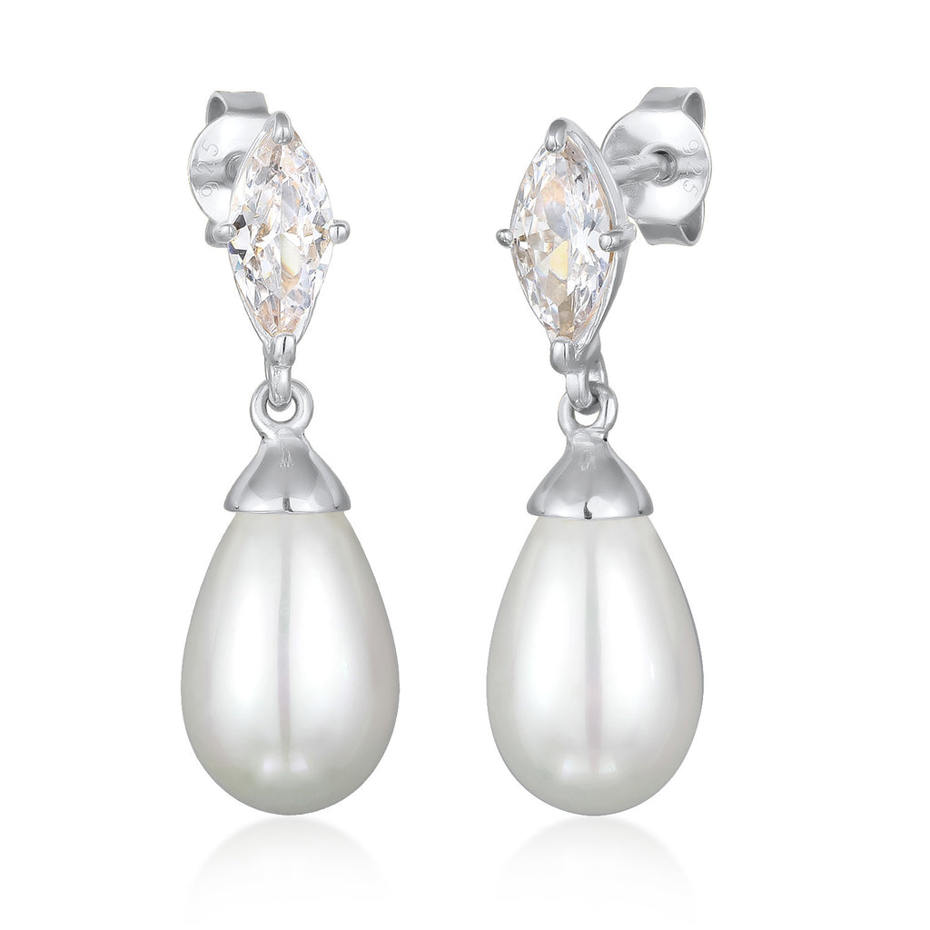 Silver Perhiasan Wanita Perak Asli Anting Stud Zirconia Mutiara
