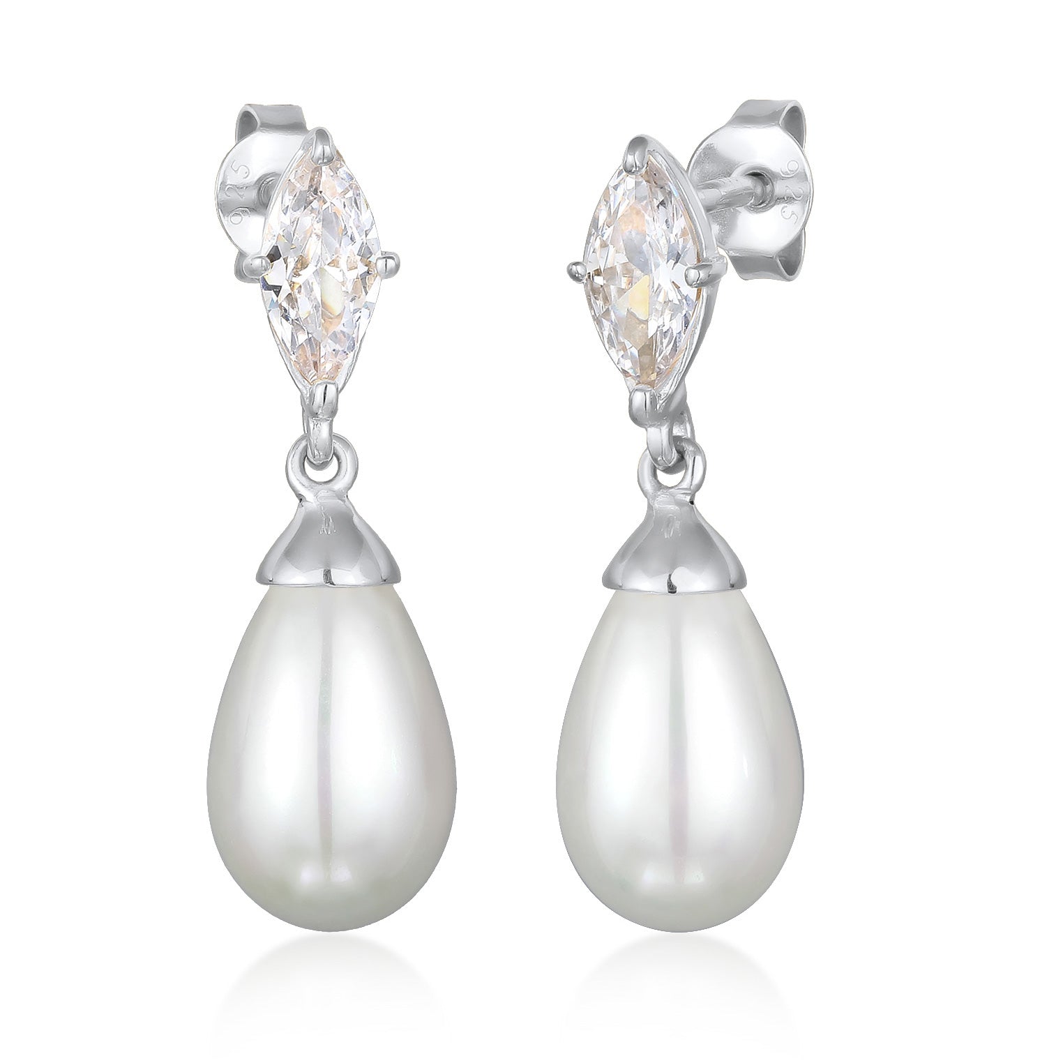Silver Perhiasan Wanita Perak Asli Anting Stud Zirconia Mutiara