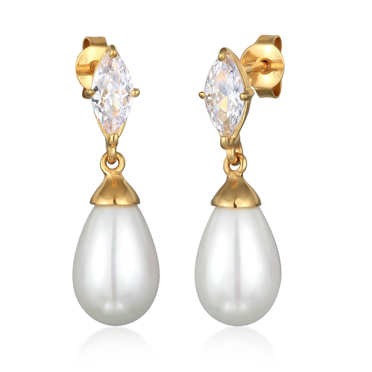 Gold Perhiasan Wanita Perak Asli - Silver Anting Stud Zirconia Mutiara Lapis Emas