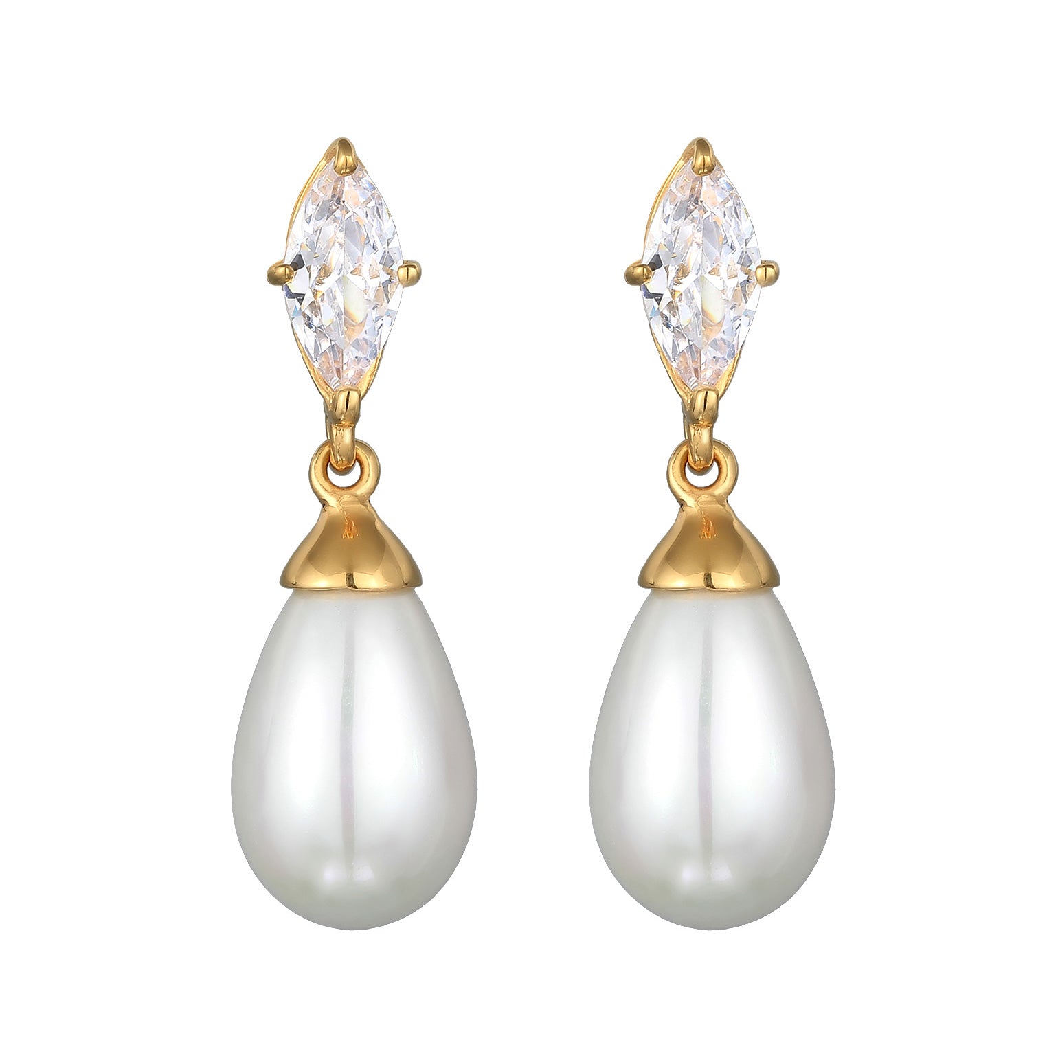 Gold Perhiasan Wanita Perak Asli - Silver Anting Stud Zirconia Mutiara Lapis Emas