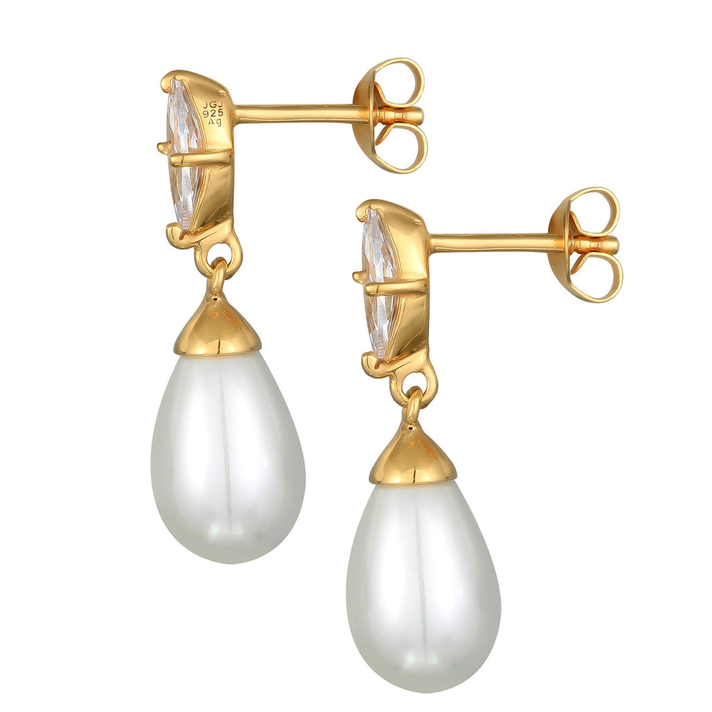 Gold Anting Perhiasan Perak 925 Wanita Stud Zirconia Mutiara Gold Plated