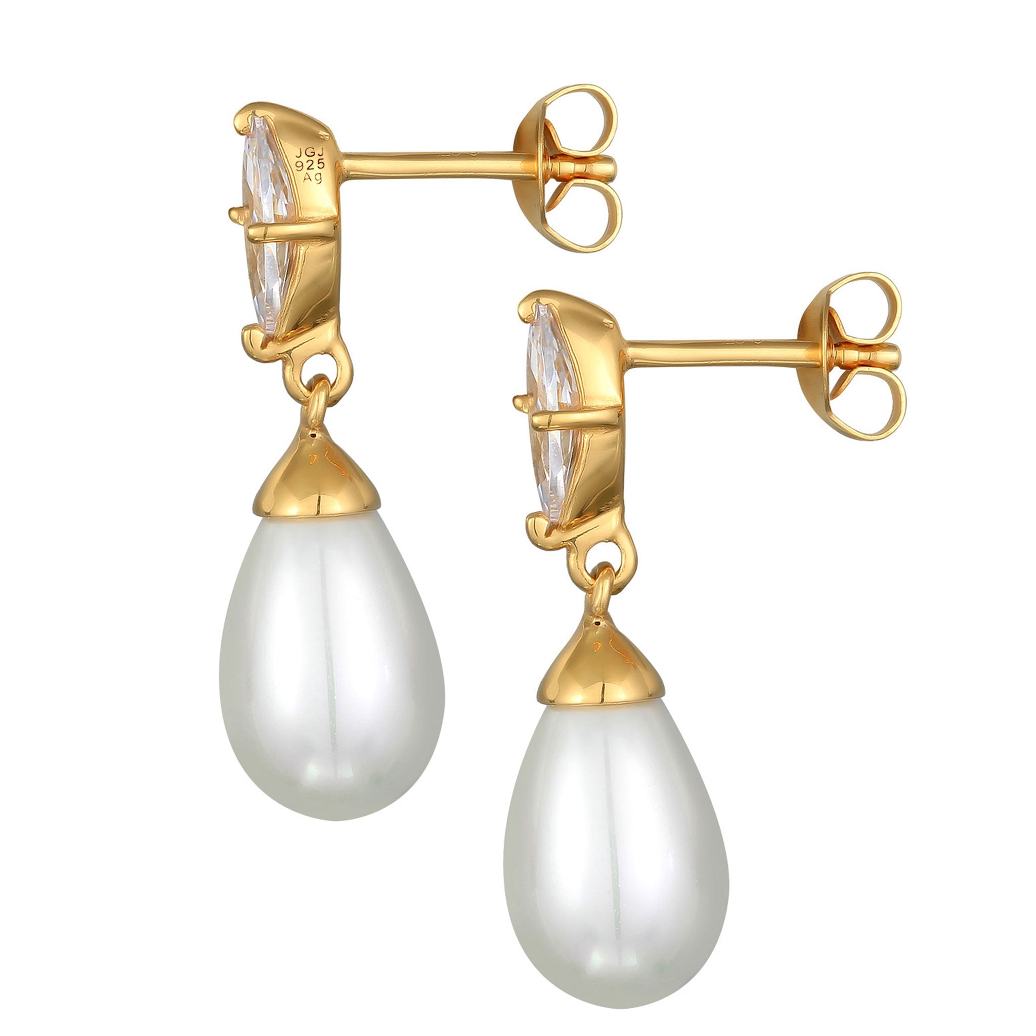 Gold Anting Perhiasan Perak 925 Wanita Stud Zirconia Mutiara Gold Plated