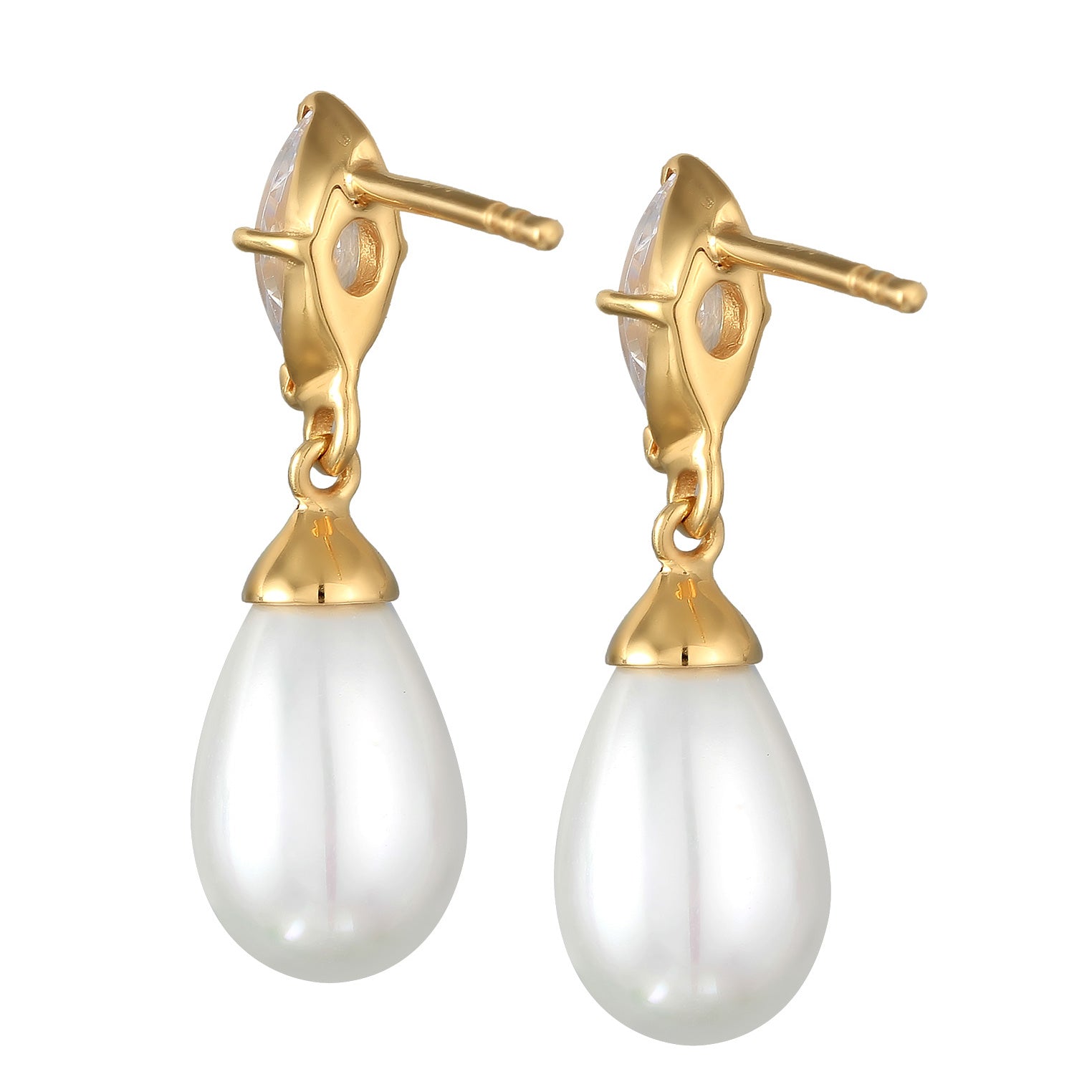 Gold Perhiasan Wanita Perak Asli - Silver Anting Stud Zirconia Mutiara Lapis Emas