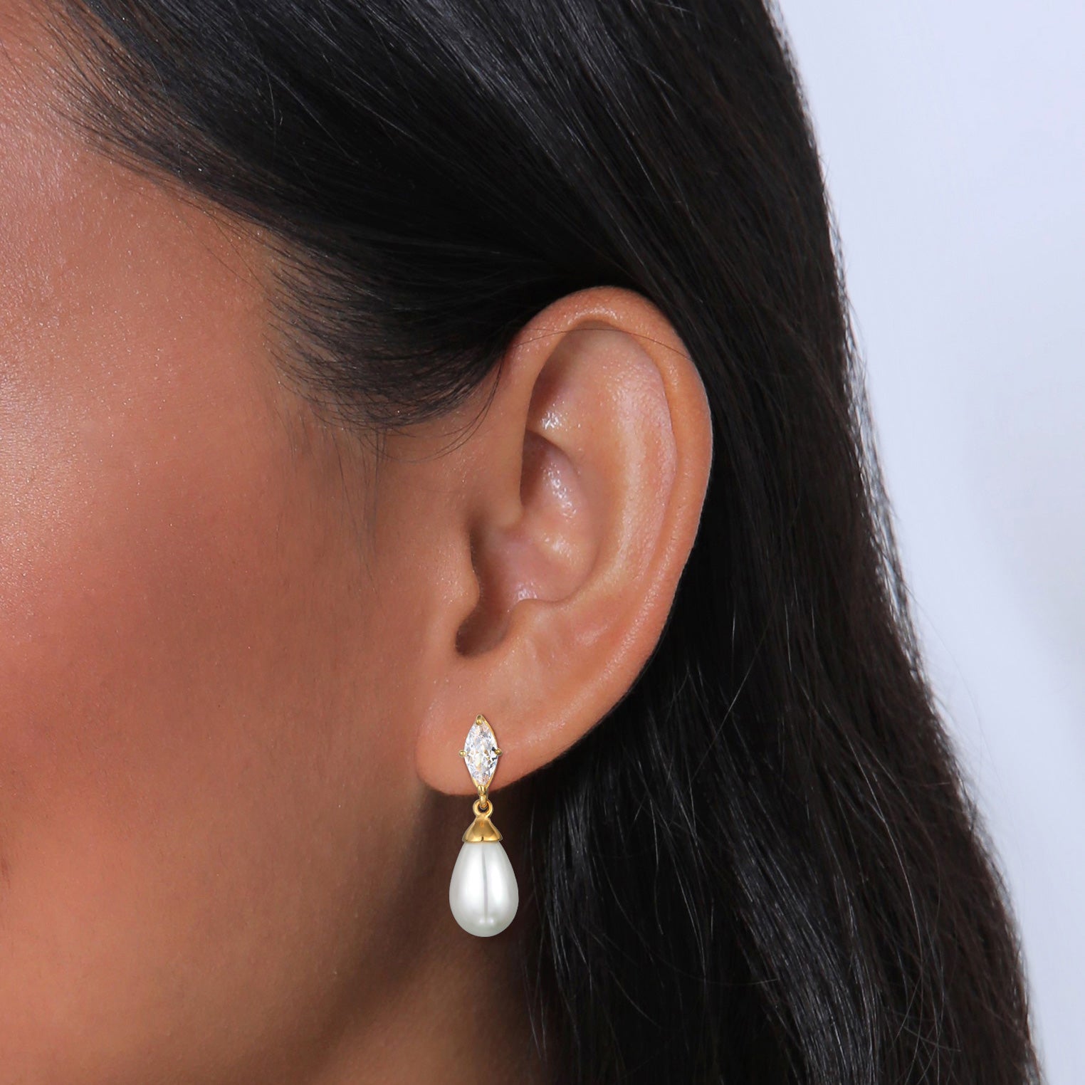 Gold Perhiasan Wanita Perak Asli - Silver Anting Stud Zirconia Mutiara Lapis Emas