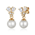 Gold Anting Perhiasan Perak 925 Wanita Stud Ball Synthetic Pearl Gold Plated