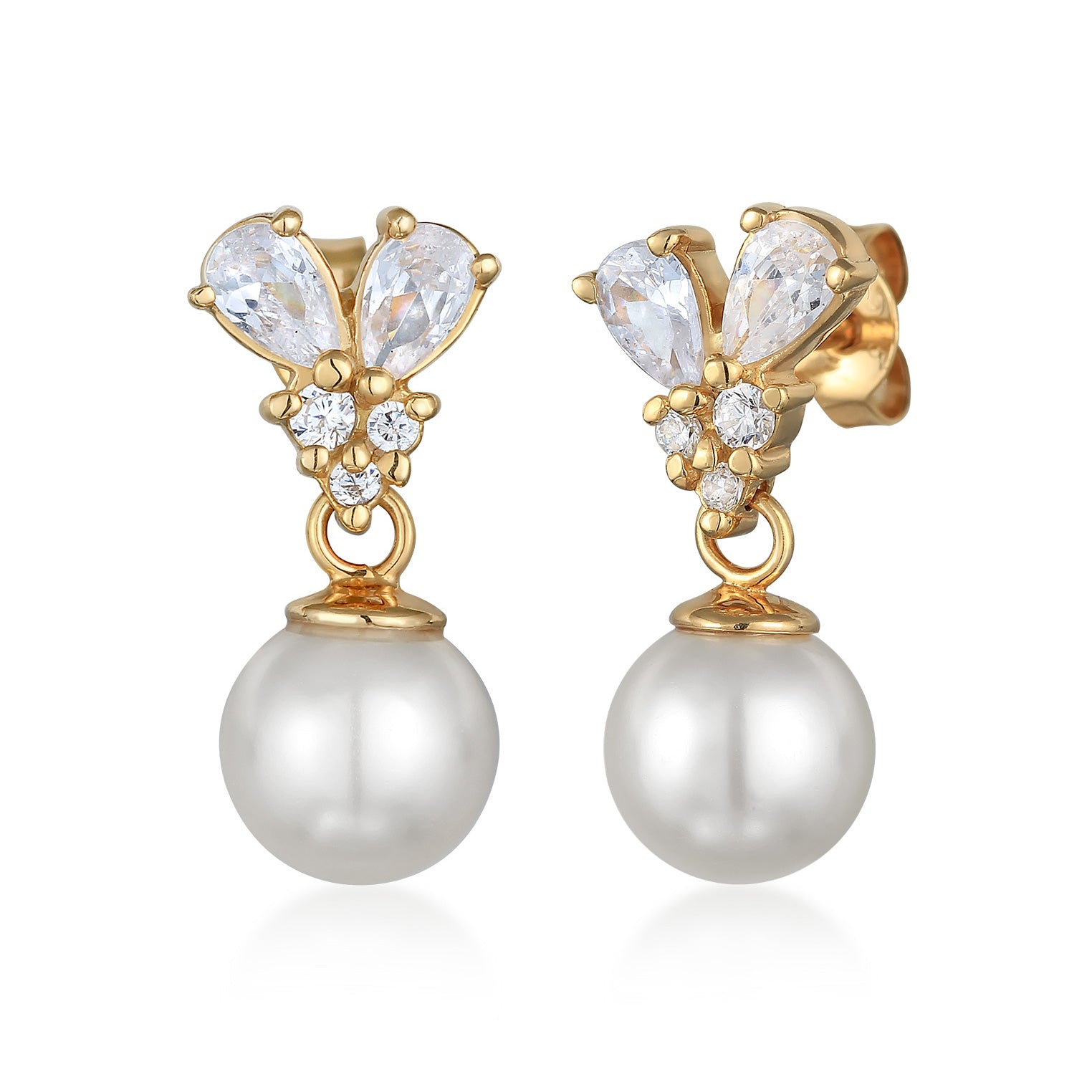Gold Anting Perhiasan Perak 925 Wanita Stud Ball Synthetic Pearl Gold Plated