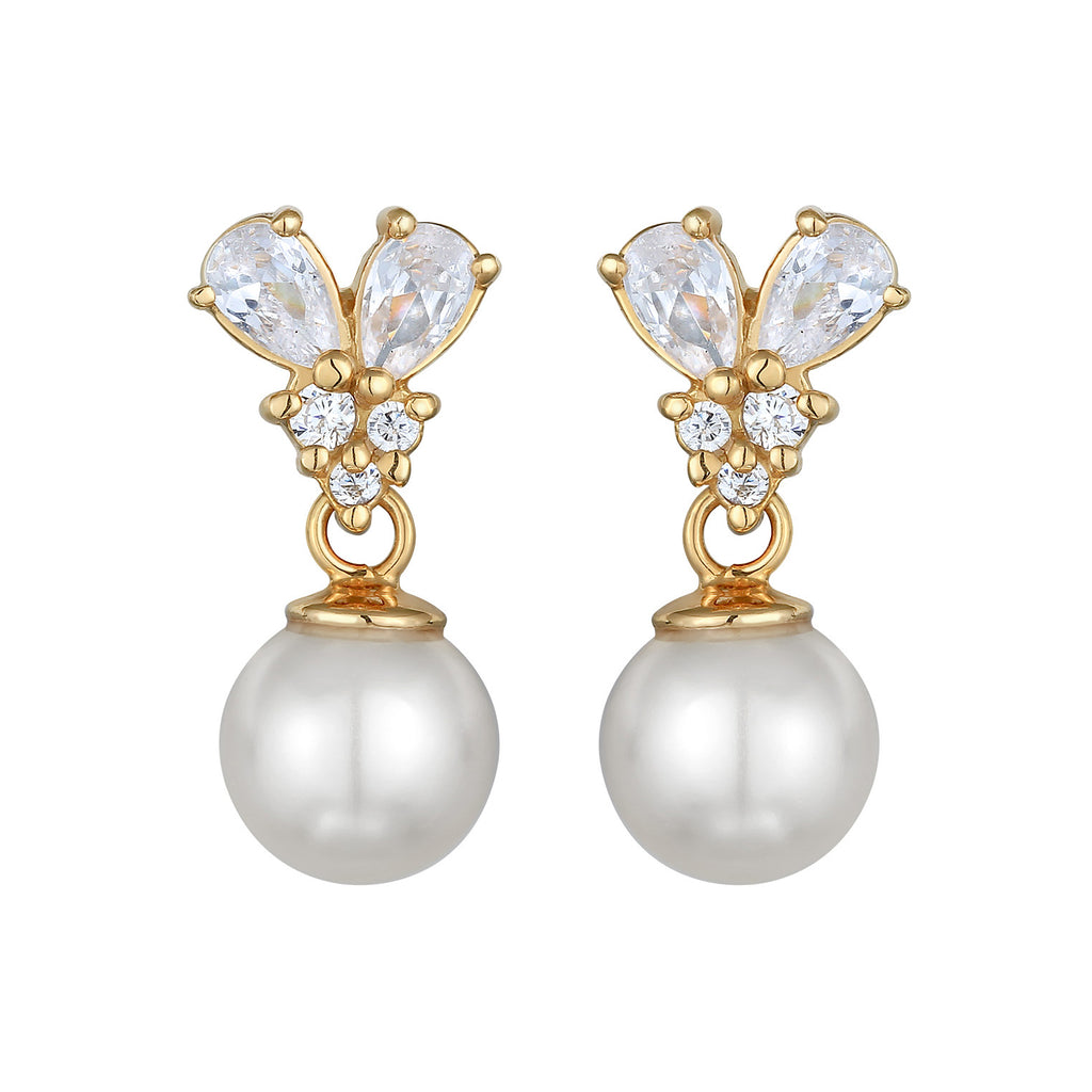 Gold Anting Perhiasan Perak 925 Wanita Stud Ball Synthetic Pearl Gold Plated