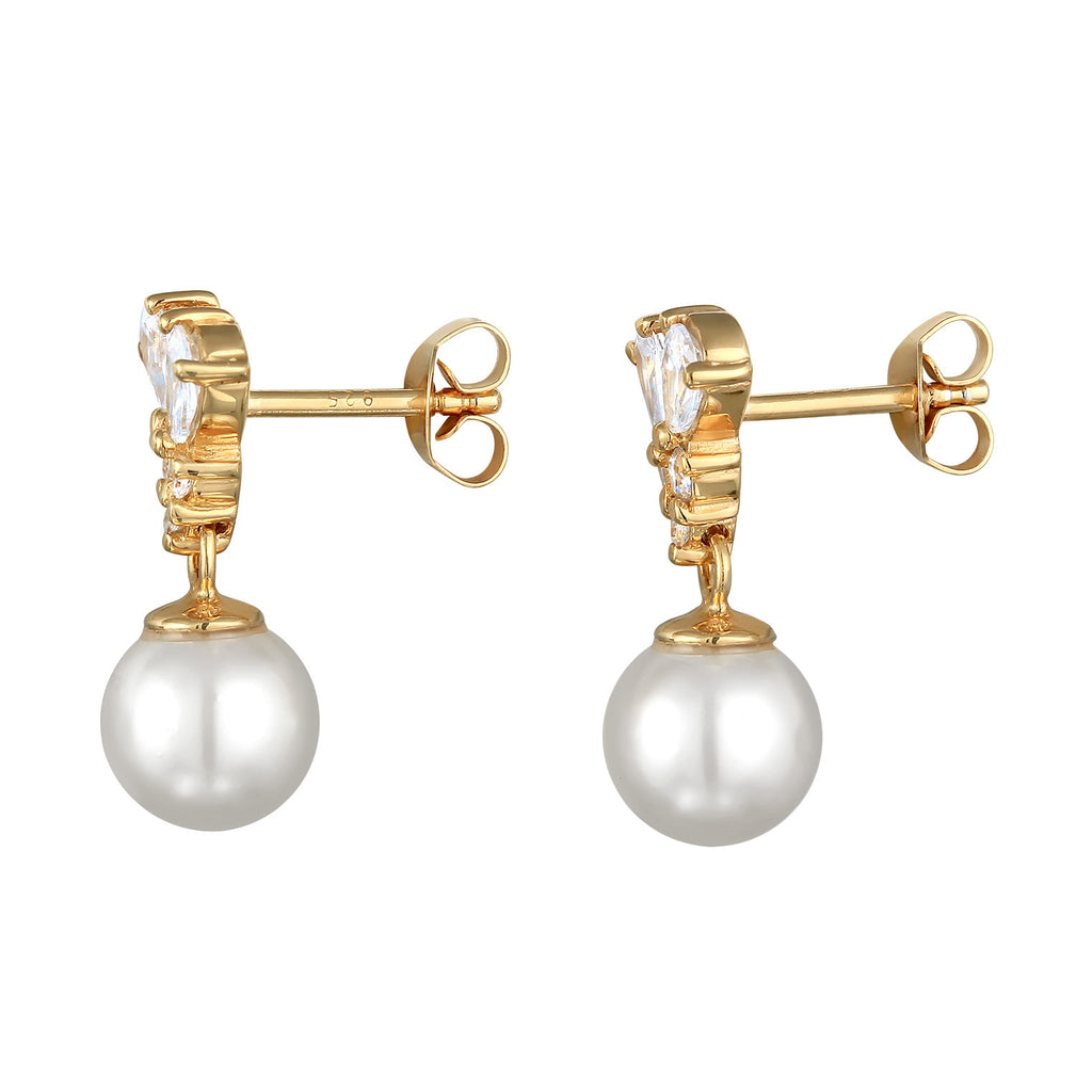 Gold Anting Perhiasan Perak 925 Wanita Stud Ball Synthetic Pearl Gold Plated