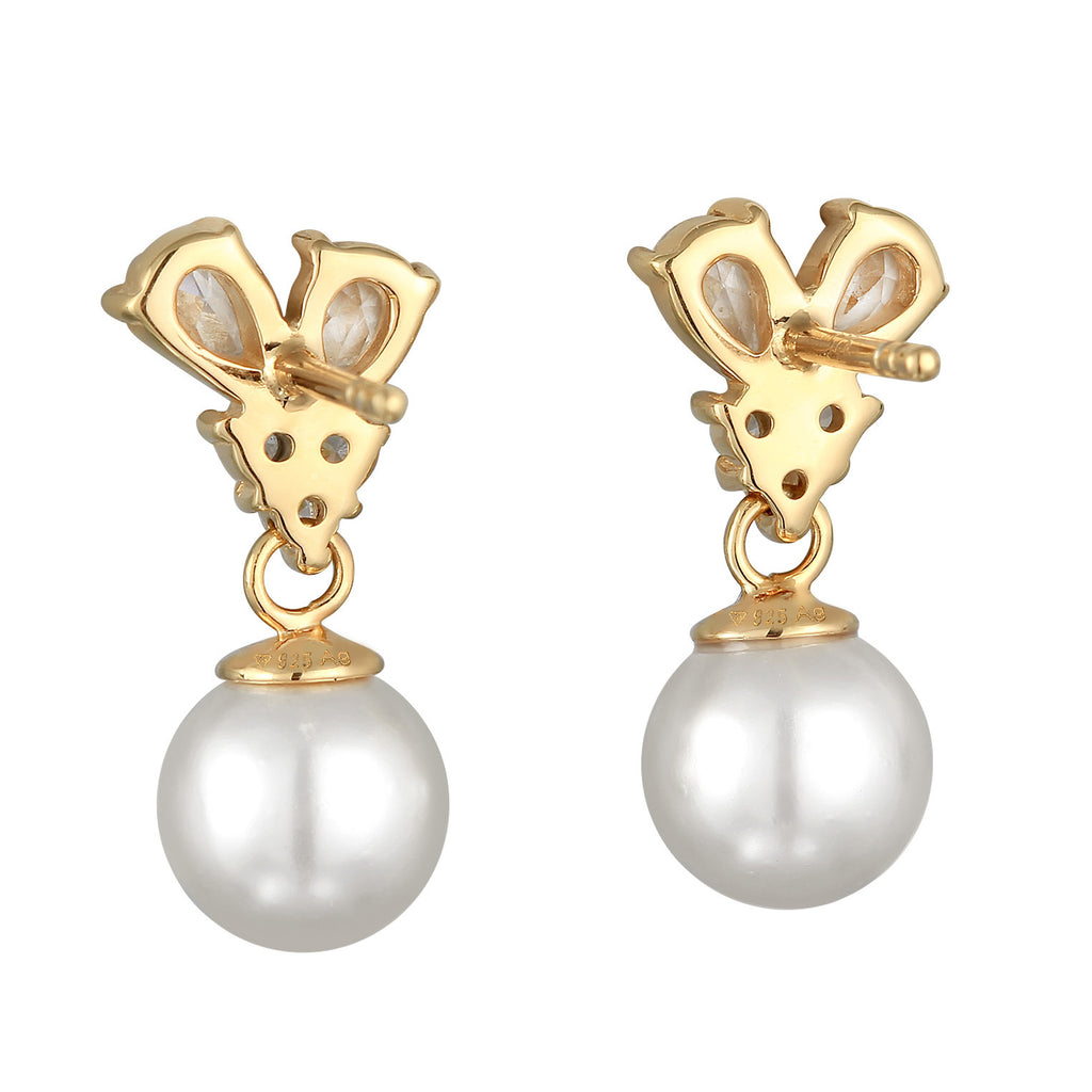 Gold Anting Perhiasan Perak 925 Wanita Stud Ball Synthetic Pearl Gold Plated