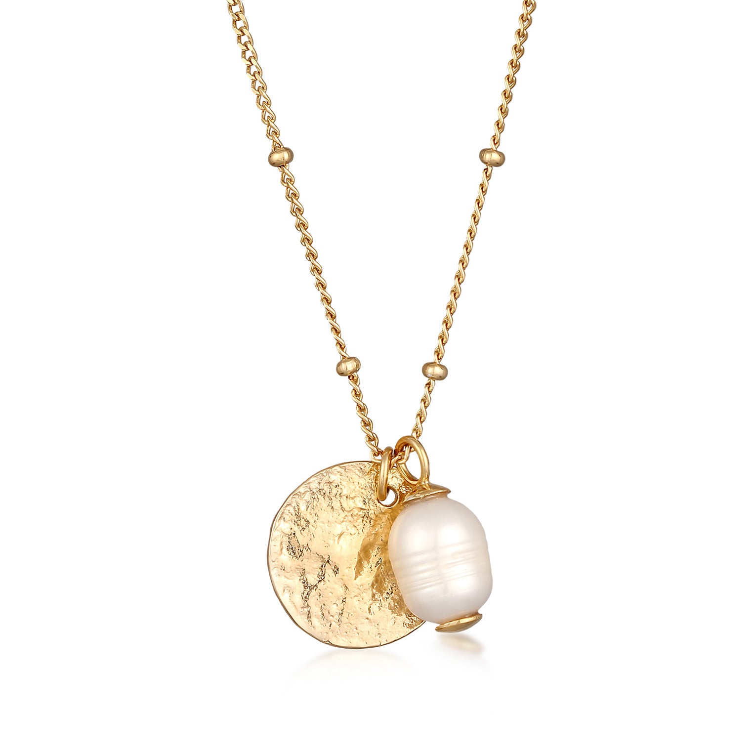 Gold Perhiasan Wanita Perak Asli - Silver Kalung Balls Freshwater Cultured Pearl Lapis Emas
