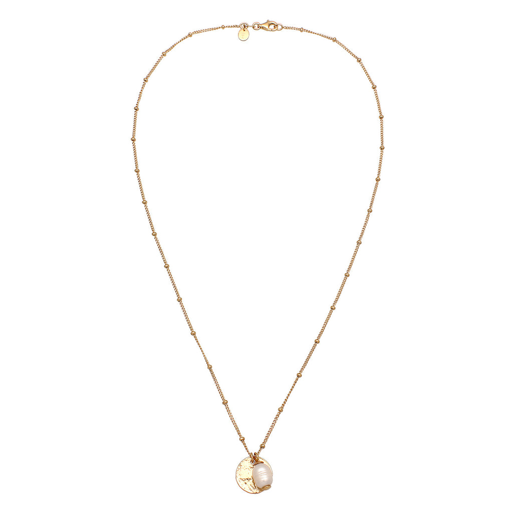 Gold Perhiasan Wanita Perak Asli - Silver Kalung Balls Freshwater Cultured Pearl Lapis Emas