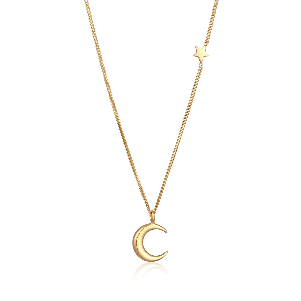 Gold Perhiasan Wanita Perak Asli - Silver Kalung Crescent Moon Astro Lapis Emas