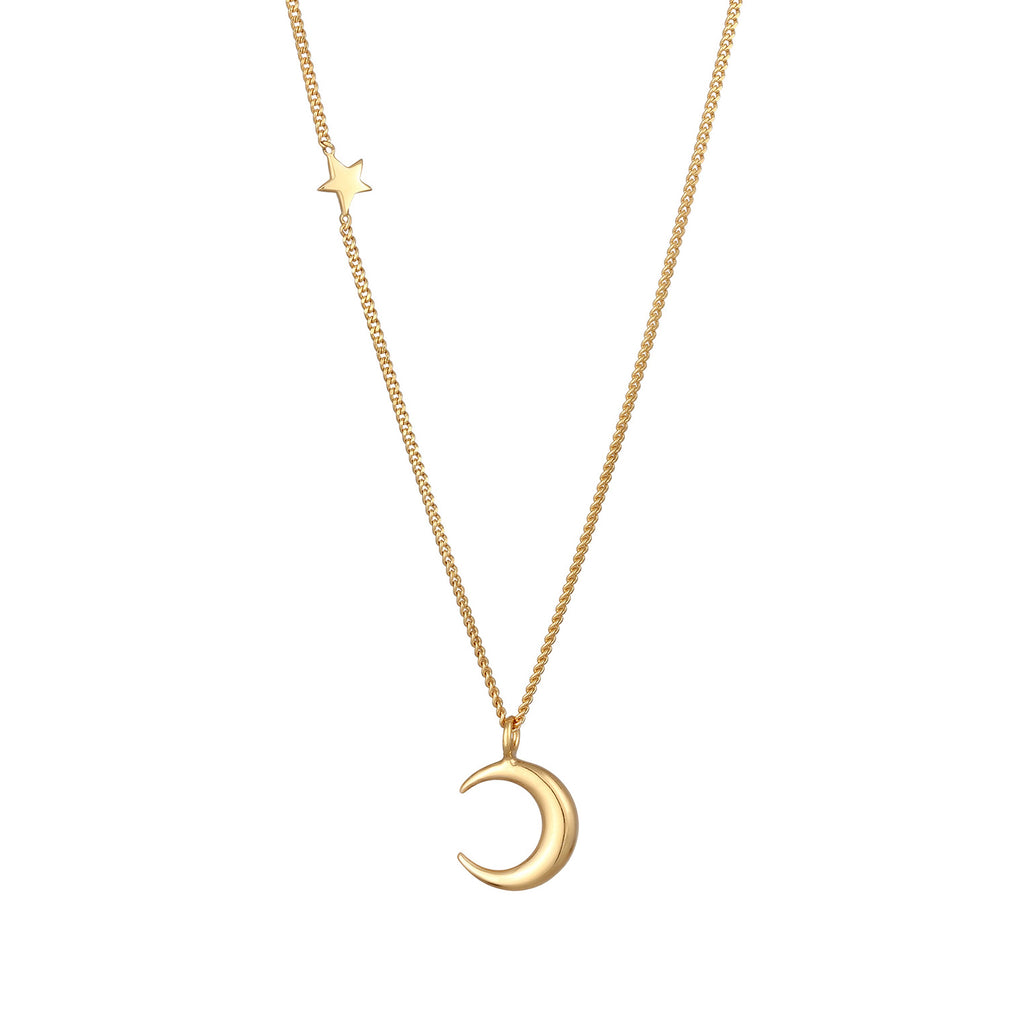 Gold Perhiasan Wanita Perak Asli - Silver Kalung Crescent Moon Astro Lapis Emas