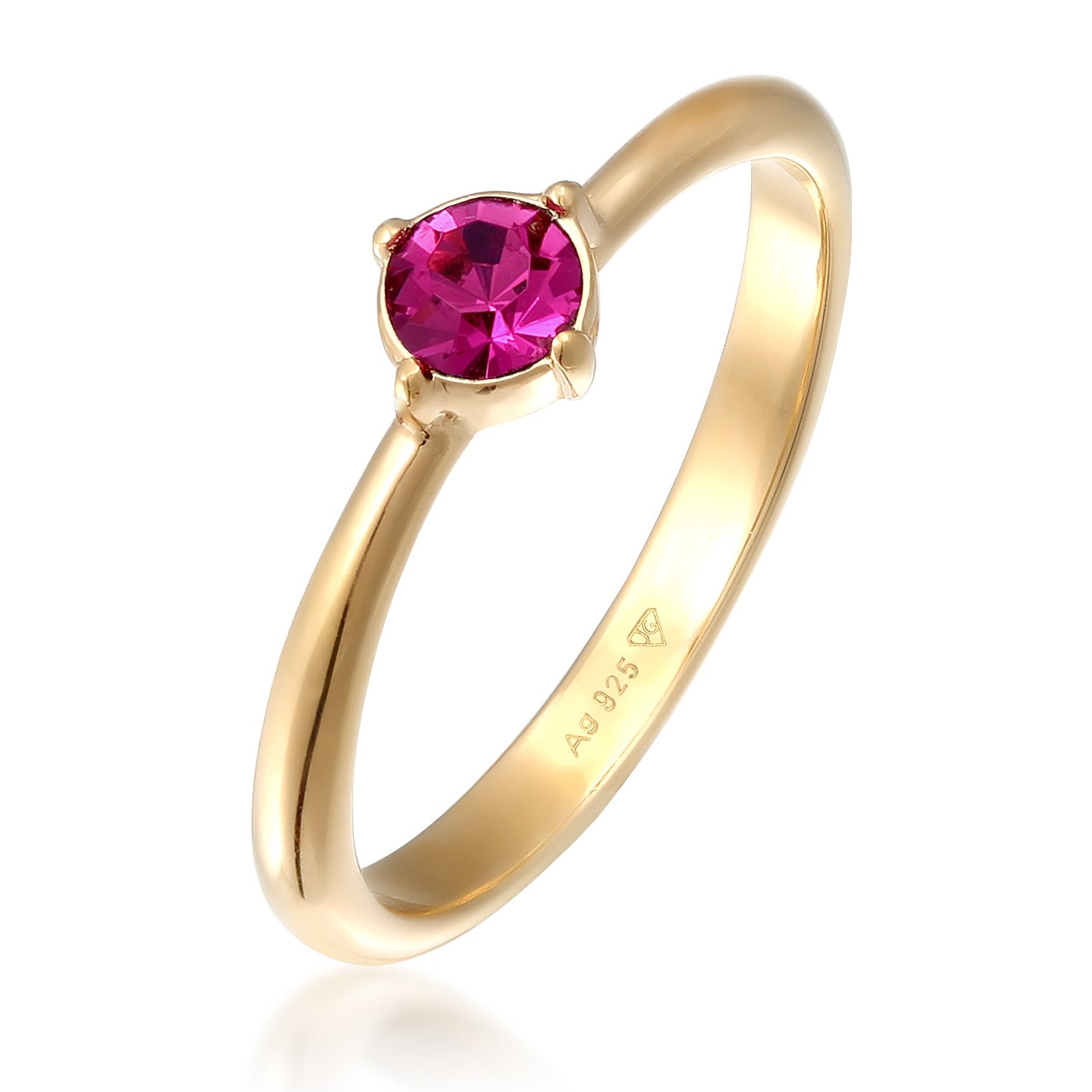 Gold Cincin Perhiasan Perak 925 Wanita Fuchsia Crystals Gold Plated