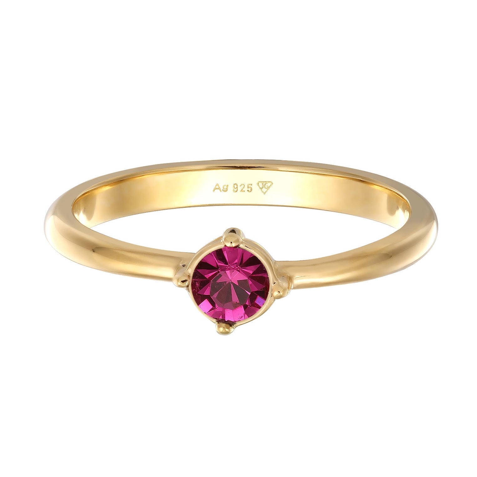 Gold Cincin Perhiasan Perak 925 Wanita Fuchsia Crystals Gold Plated