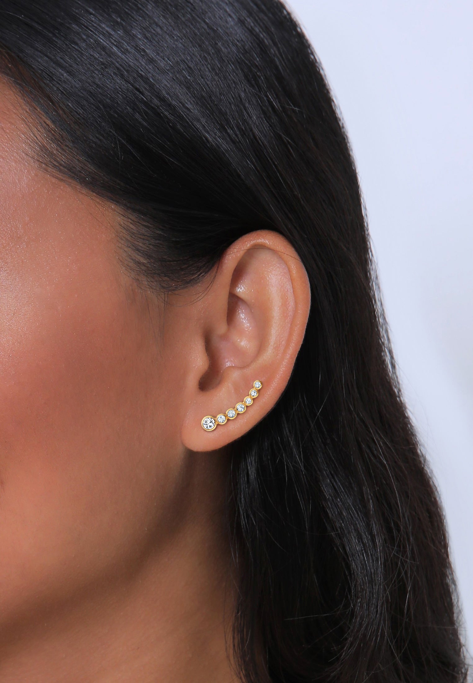 Gold Perhiasan Wanita Perak Asli Lapis Emas Anting Ear Climber Crystals Elegant