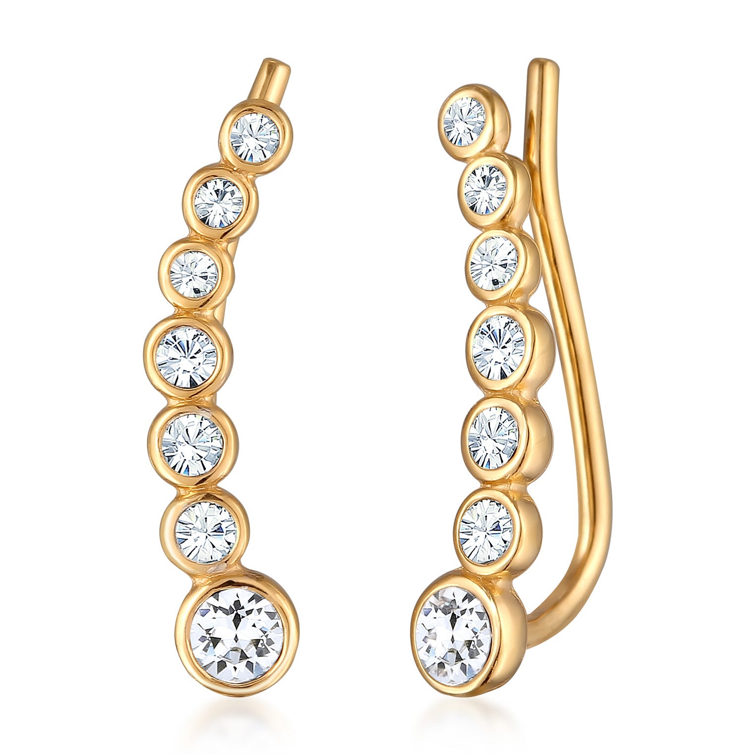 Gold Perhiasan Wanita Perak Asli Lapis Emas Anting Ear Climber Crystals Elegant