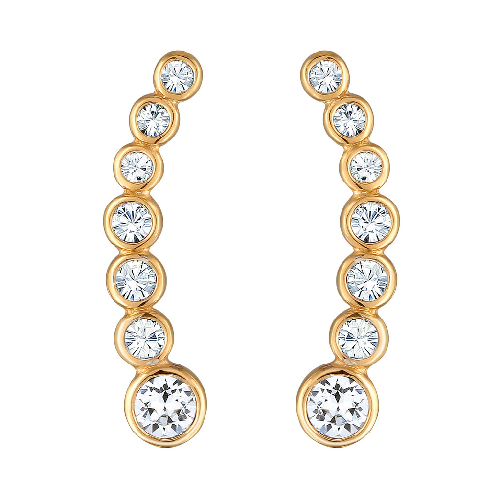 Gold Perhiasan Wanita Perak Asli Lapis Emas Anting Ear Climber Crystals Elegant
