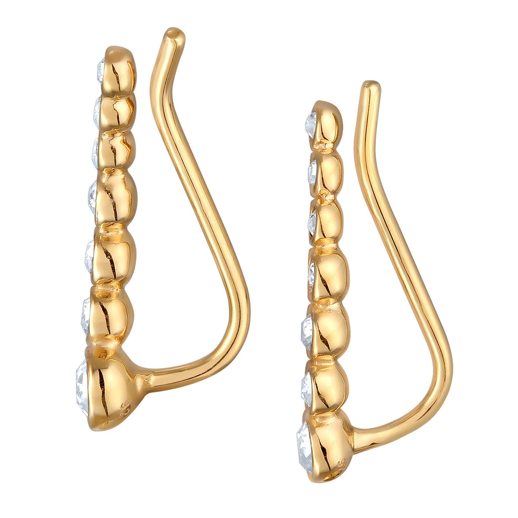 Gold Perhiasan Wanita Perak Asli Lapis Emas Anting Ear Climber Crystals Elegant