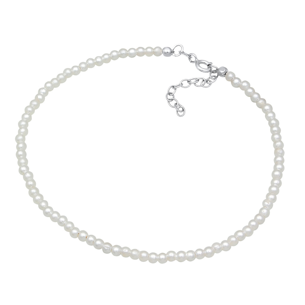 Silver Perhiasan Wanita Perak Asli Gelang Kaki Ball Synthetic Pearl