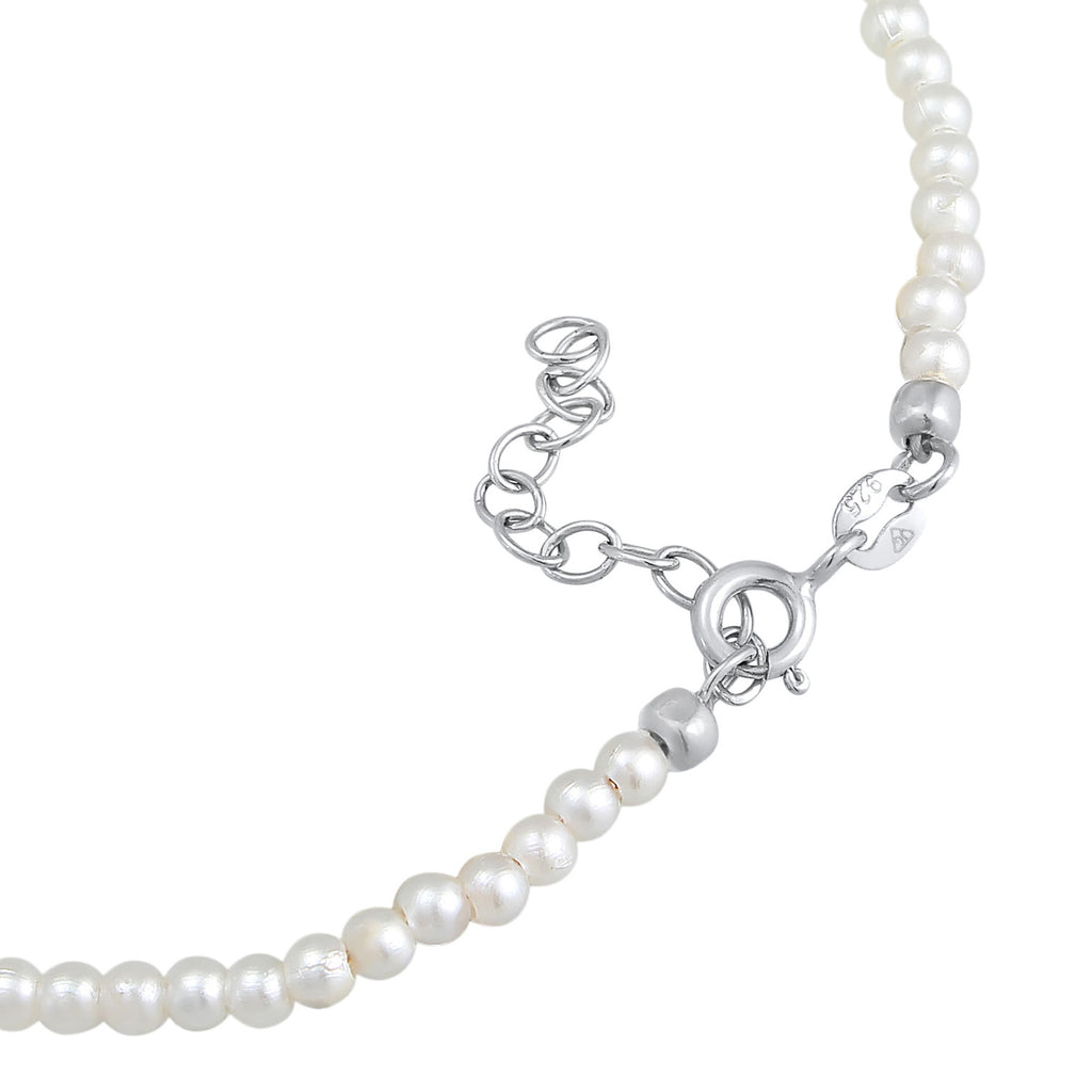 Silver Perhiasan Wanita Perak Asli Gelang Kaki Ball Synthetic Pearl