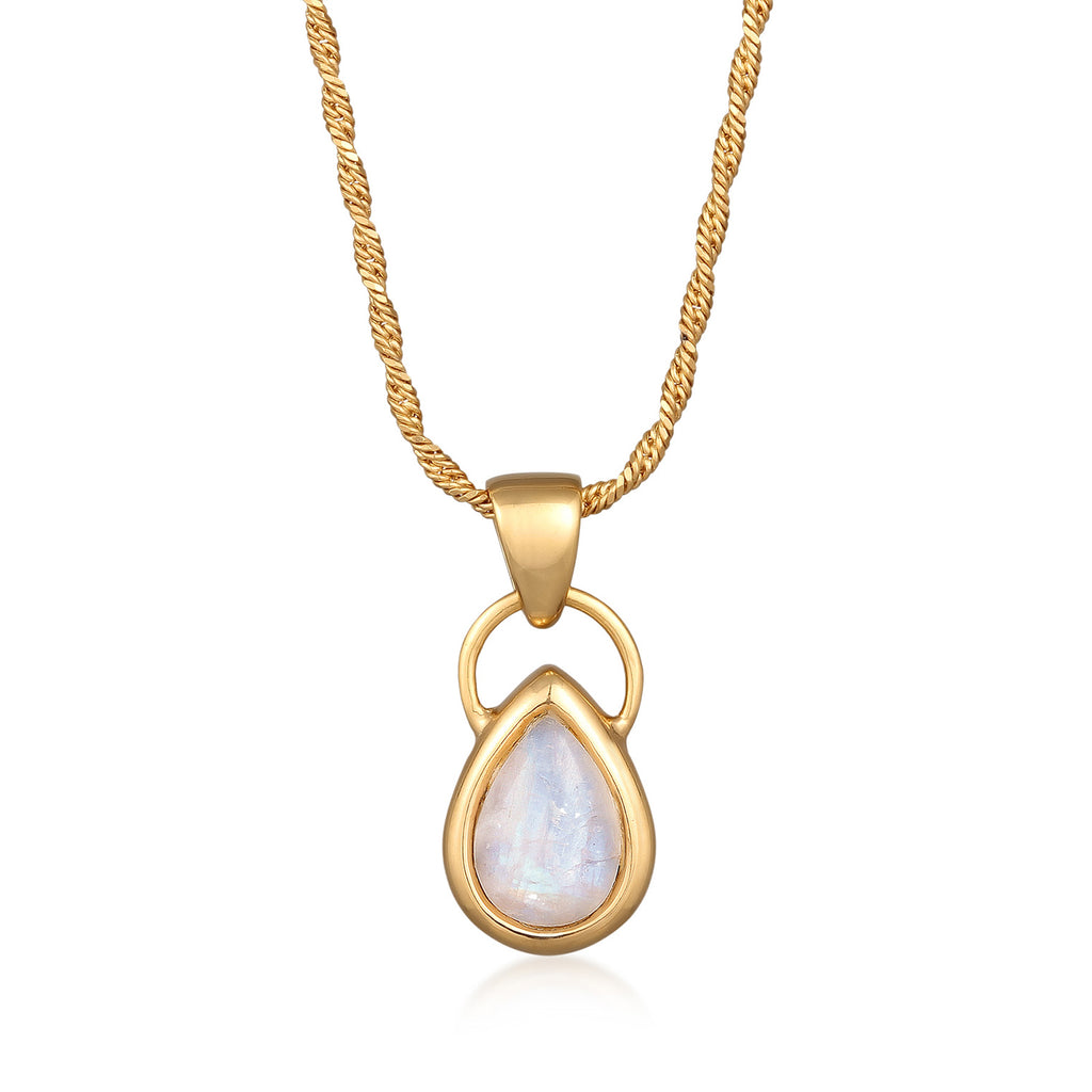 Gold Perhiasan Wanita Perak Asli - Silver Kalung Drop Classic Moonstone Gold Plated