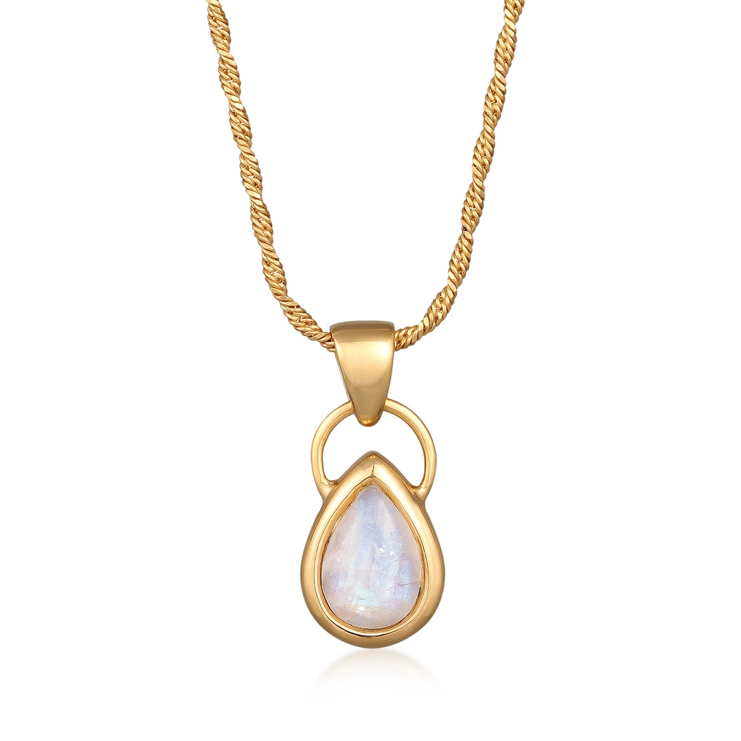 Gold Perhiasan Wanita Perak Asli - Silver Kalung Drop Classic Moonstone Gold Plated