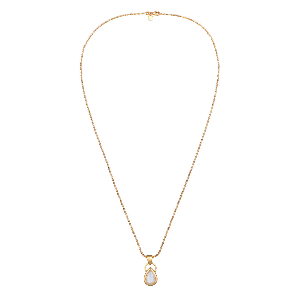 Gold Perhiasan Wanita Perak Asli - Silver Kalung Drop Classic Moonstone Gold Plated