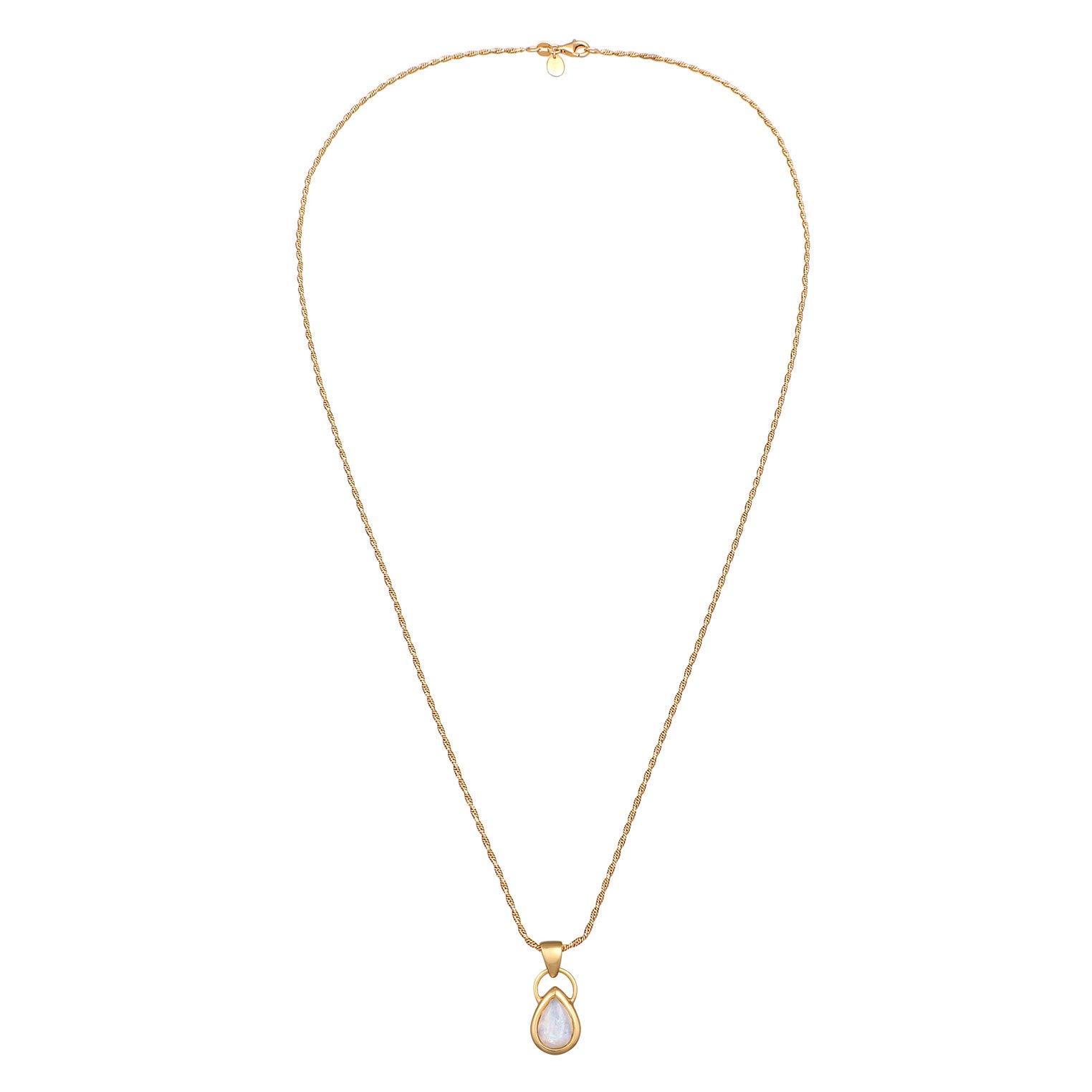 Gold Perhiasan Wanita Perak Asli - Silver Kalung Drop Classic Moonstone Gold Plated
