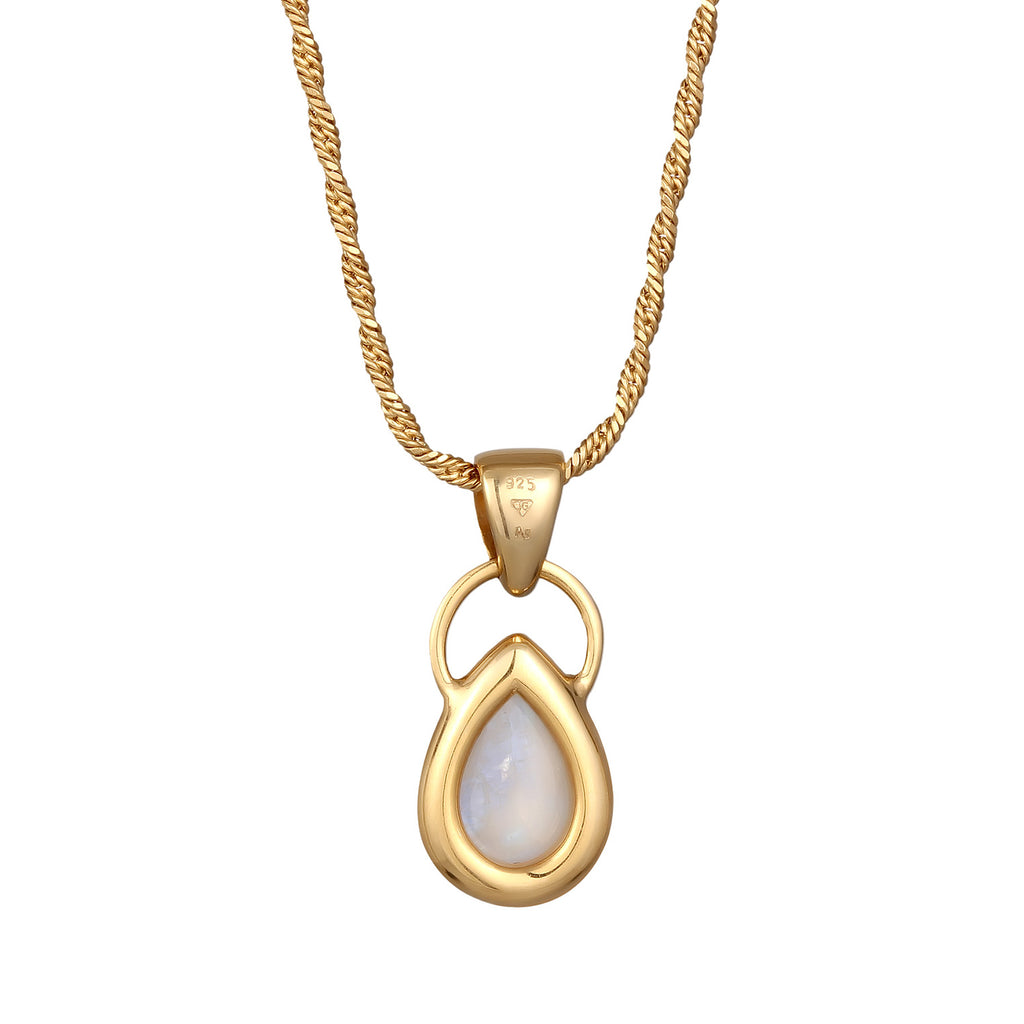 Gold Perhiasan Wanita Perak Asli - Silver Kalung Drop Classic Moonstone Gold Plated