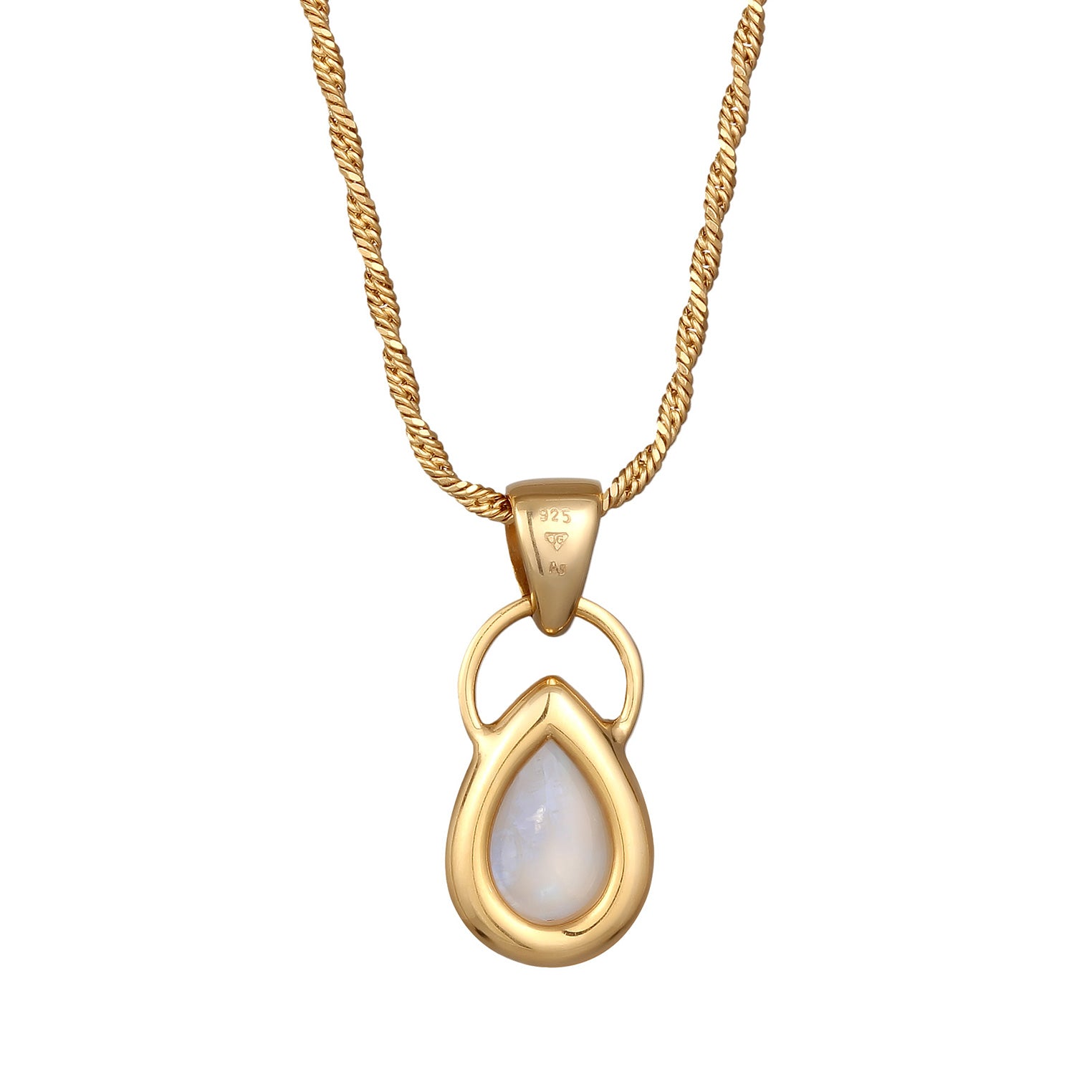 Gold Perhiasan Wanita Perak Asli - Silver Kalung Drop Classic Moonstone Gold Plated