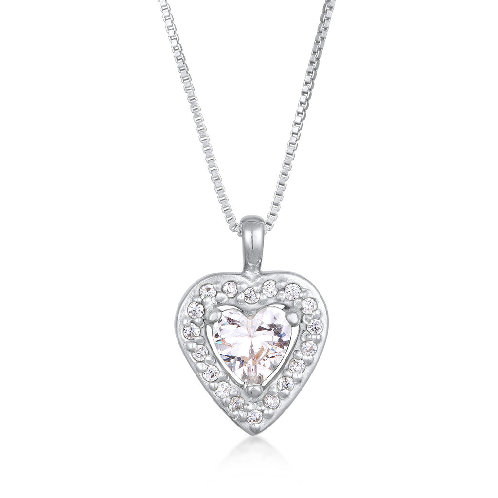 Silver Perhiasan Wanita Perak Asli Kalung Heart Zirconia