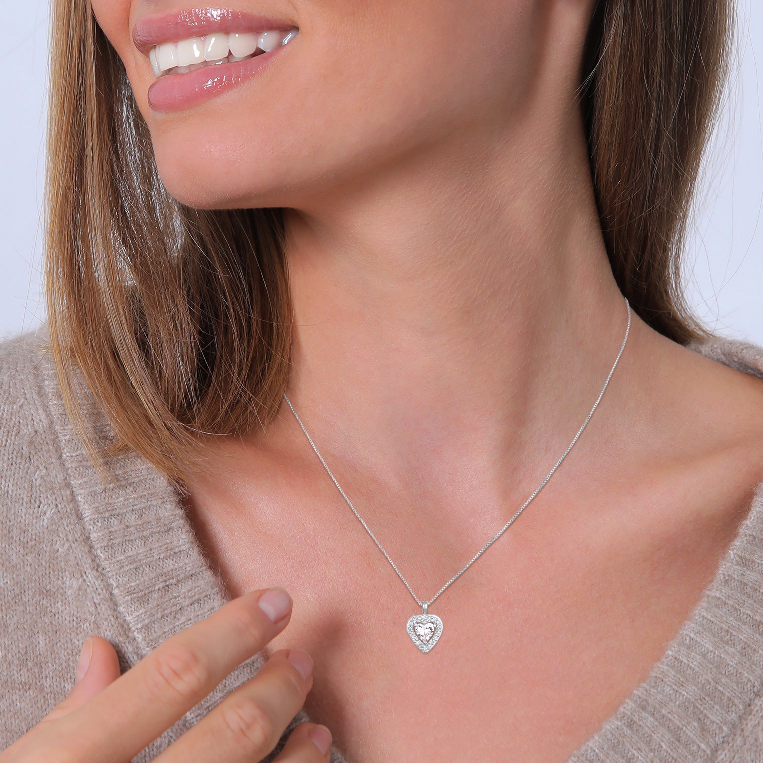 Silver Perhiasan Wanita Perak Asli Kalung Heart Zirconia