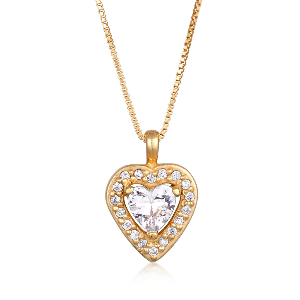 Ladies heart pendant love with zirconia in 925 sterling silver gold plated